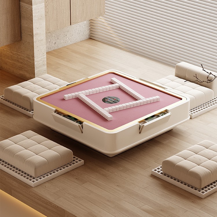 Mesa de centro de estilo crema Mesa de mahjong Tatami Máquina electrónica de mahjong de tamaño pequeño para el hogar completamente automática Mesa de comedor móvil integrada