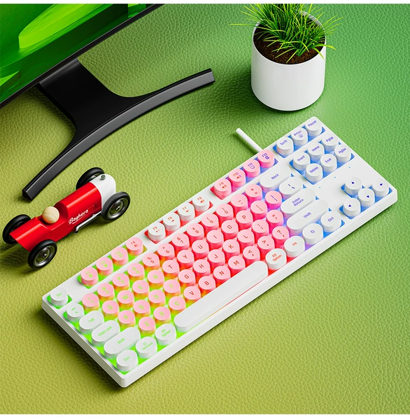 DK100 punk white powder double -pumping mechanical feel keyboard