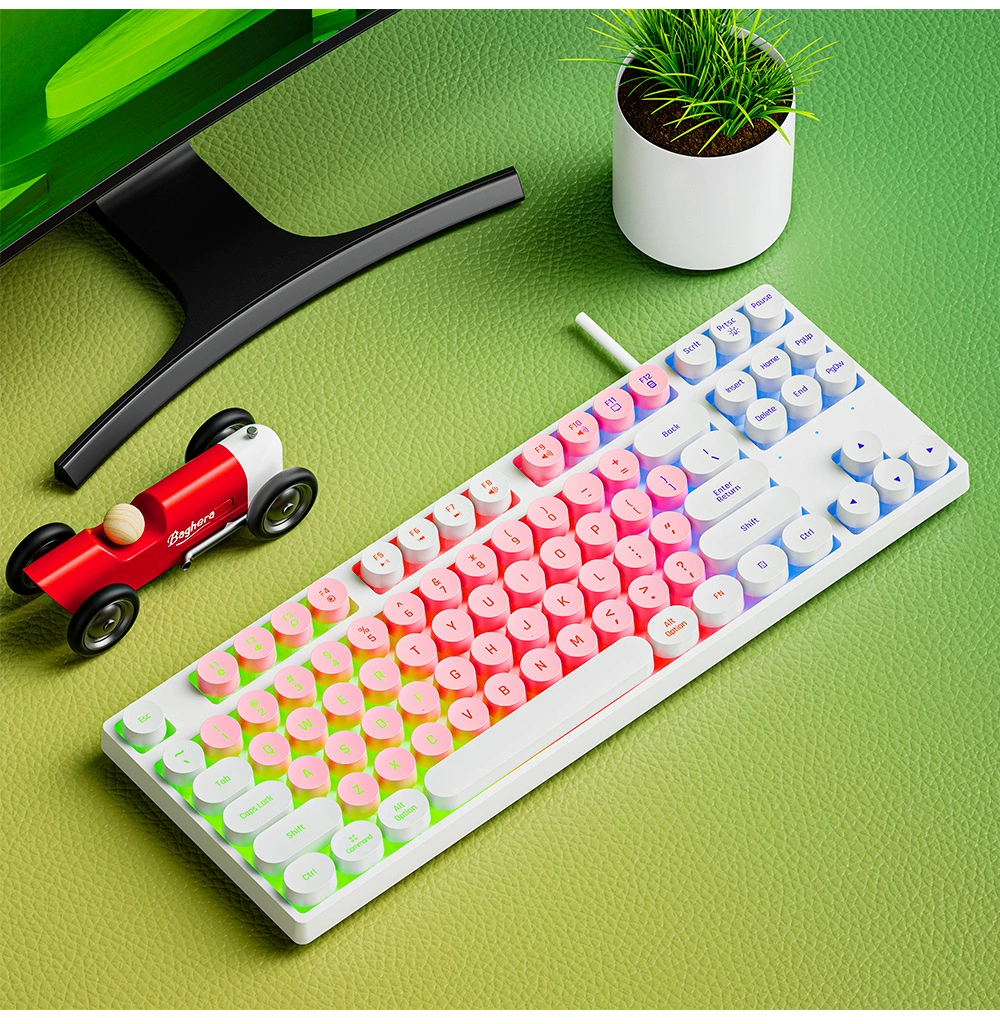 裂纹 K550 Punk Mechanical Keyboard 87-key Wired Hot-swappable Round Key Office Computer Game Russian Keyboard