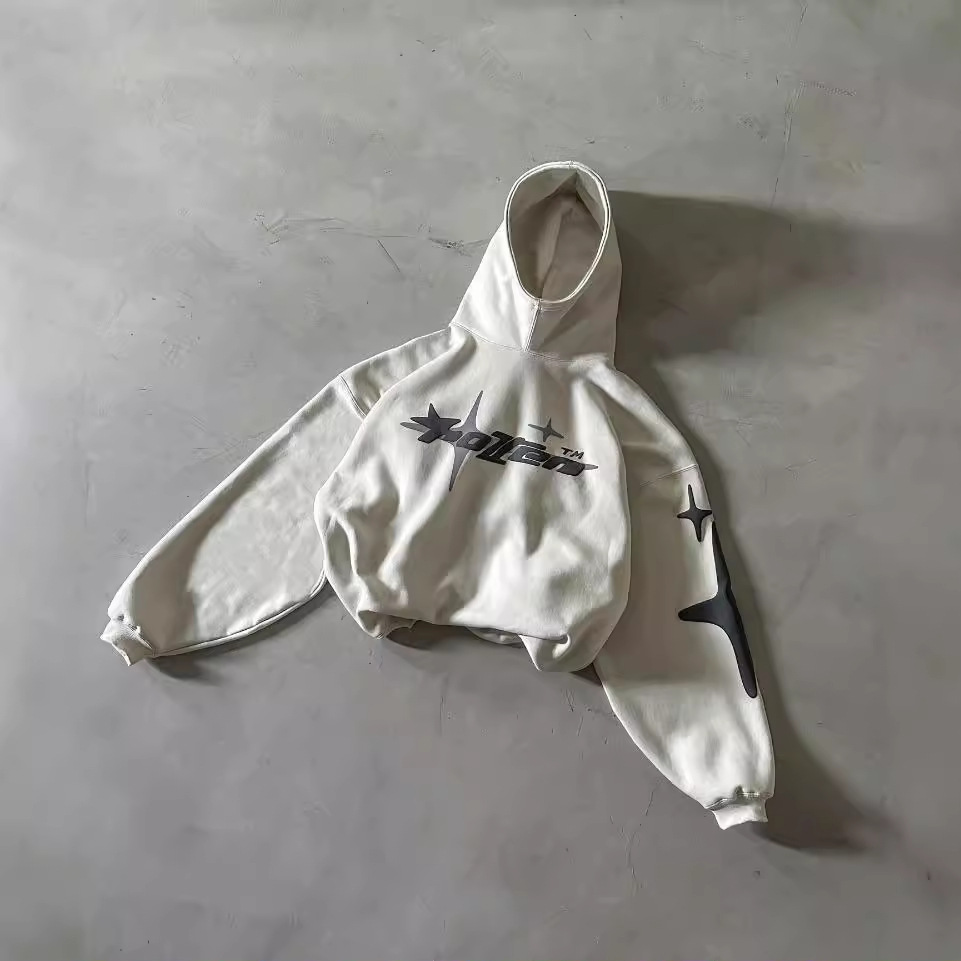 2025 유럽과 미국의 트렌디 한 하이 스트리트 레트로 스타 레터 폼 후드 남성 Y2k 고딕 캐주얼 터틀넥 탑