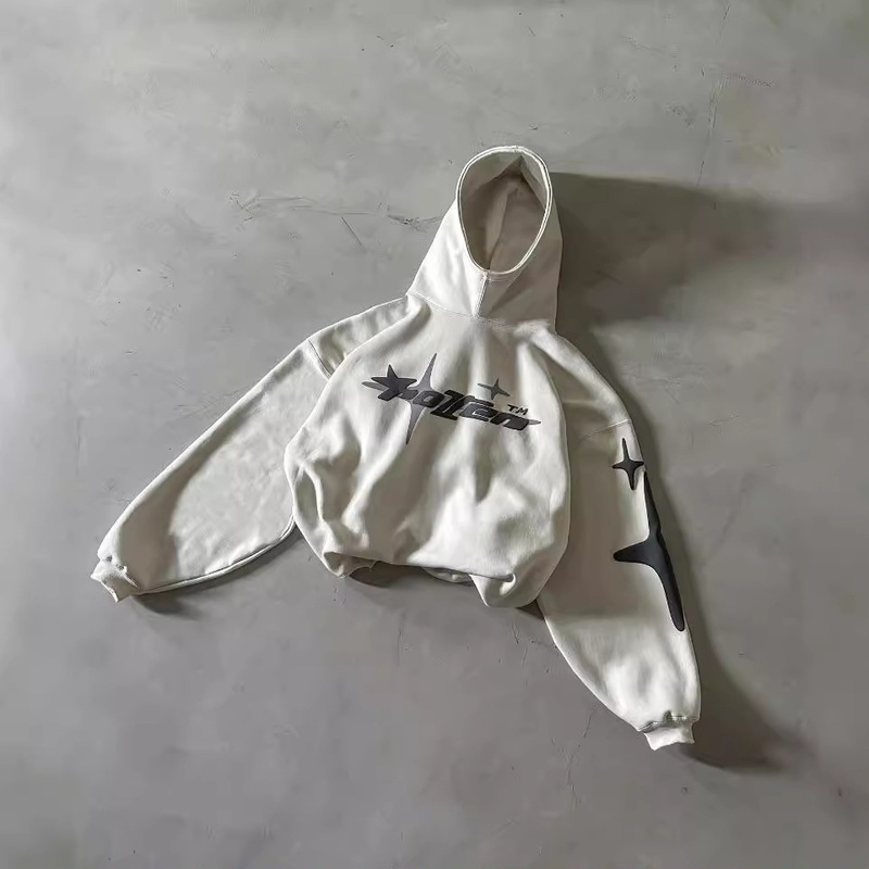 2026 European and American Trendy High Street Retro Celebrity Letter Foam Hoodie Men's Y2K Gothic Casual High-Neck Top