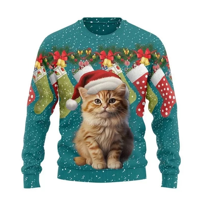 2026 European and American style Christmas 3D printed crew neck sweatshirt, casual long-sleeve sports pullover, holiday bestseller 2026 European and American style Christmas 3D printed crew neck sweatshirt, casual long-sleeve sports pullover, holiday bestseller