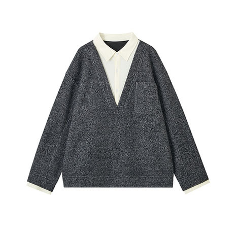Falsa camisa de dos piezas cuello empalmado chaqueta hombre viejo estilo de v-cuello polo primavera y otoño manga larga fábrica transfronteriza al por mayor