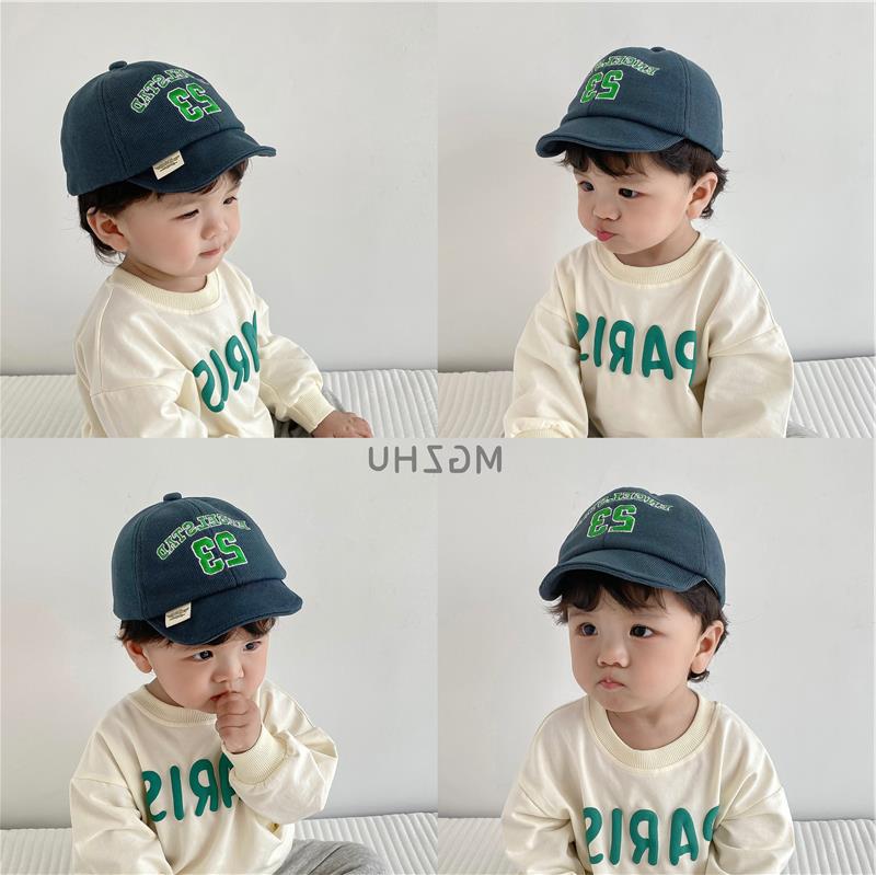 Children's Hat Spring and Autumn Season Boy Duckbill Hat Korean Fashion Number Baby Short Brim Kids Soft Brim Baseball Cap Trendy