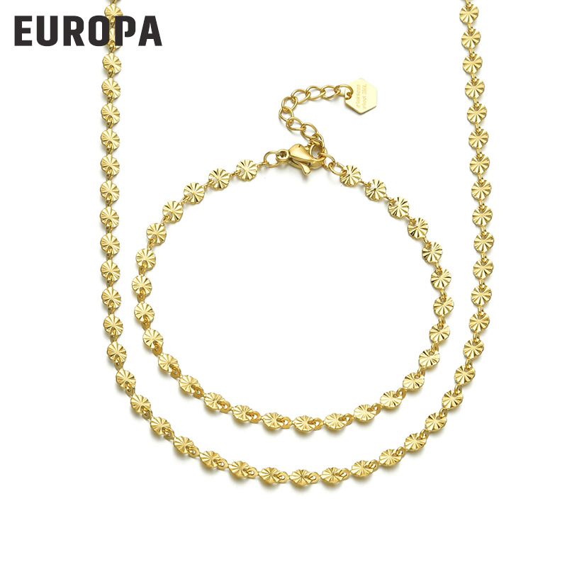 French Vintage Embossed Bracelet Necklace Titanium Disc Handmade Chain Jewelry