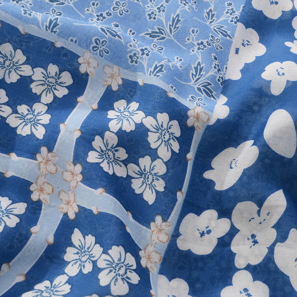 Estilo japonés fresco dulce flor costura algodón y lino sensación seda bufanda moda todo partido Gran bufanda viaje protector solar playa toalla