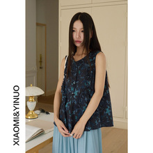 【江南烟雨】森系碎花无袖衬衫女夏季新款气质木耳边圆领背心2998