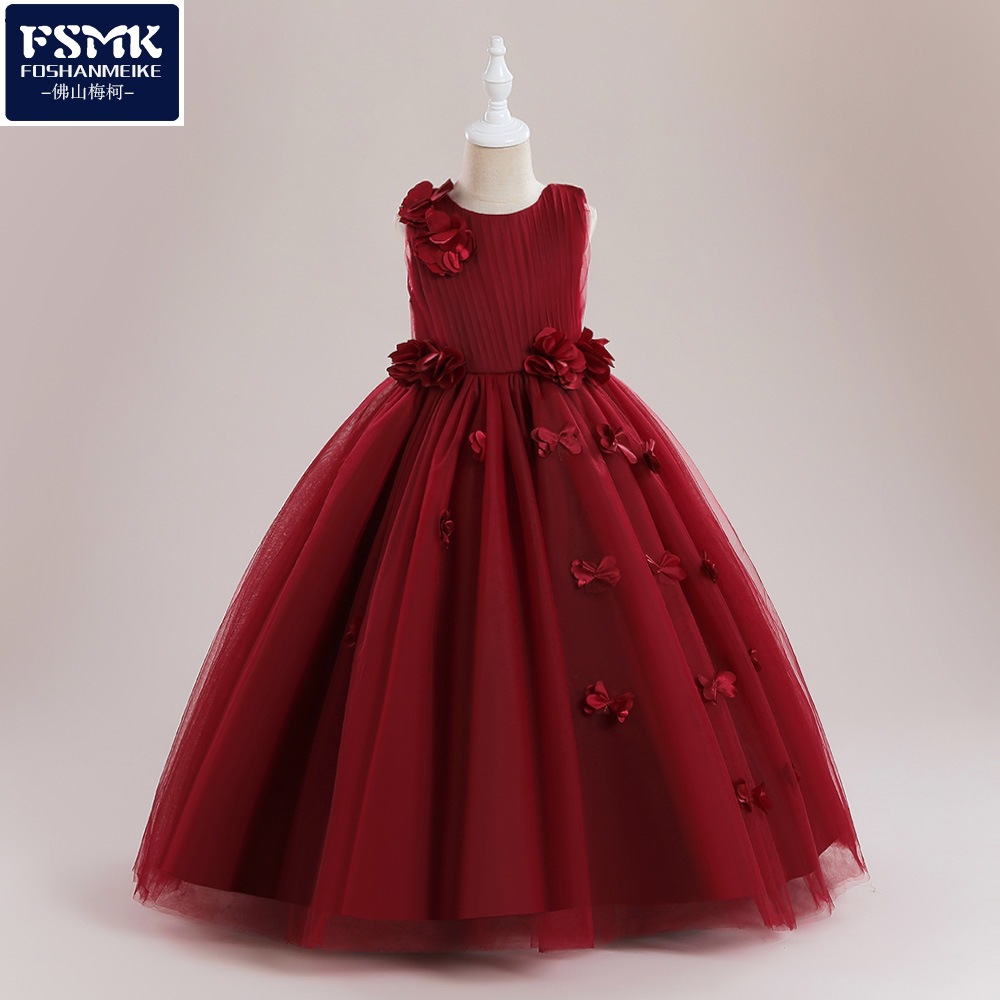 Europeo y americano Amazon nuevas niñas vestido de flores tridimensionales y piso vestido de princesa mullido vestido de cumpleaños vestido de novia