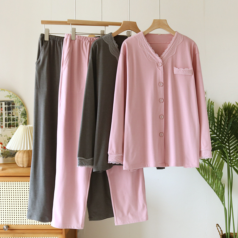 가을 겨울 독일산 벨벳 가디건 여성용 잠옷, 두꺼운 벨벳, 밖에서 입을 수 있는 중년 어머니의 가정복, 긴팔 바지