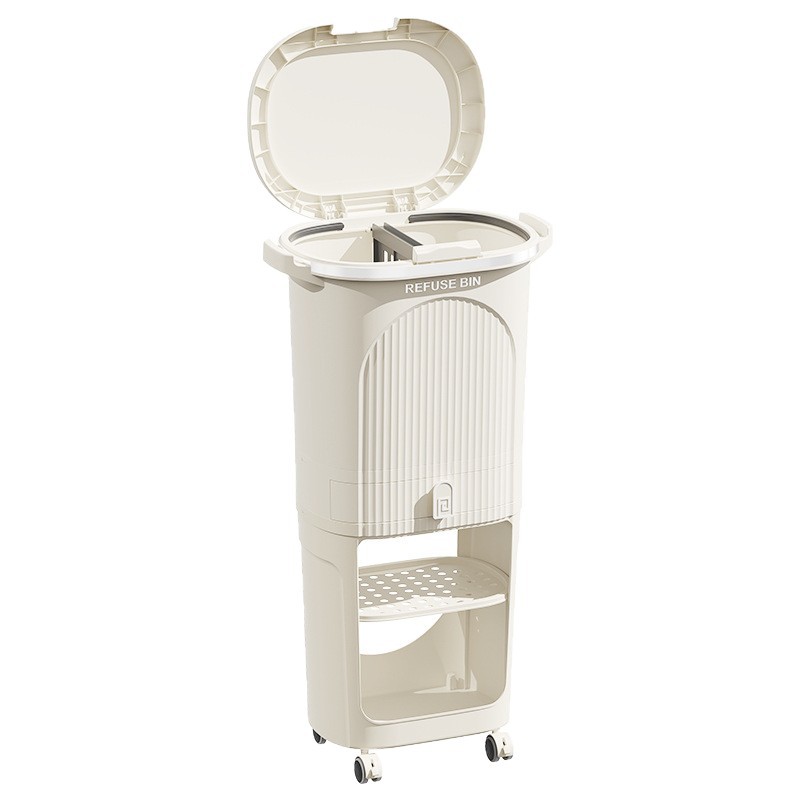 Bote de basura de cocina a presión con tapa, desodorante, cubo de basura multifuncional seco y húmedo, cubo de almacenamiento de sala de estar de estilo japonés para el hogar