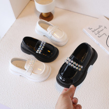 女童小皮鞋春秋2025新款珍珠公主鞋黑色乐福鞋学院儿童鞋 子