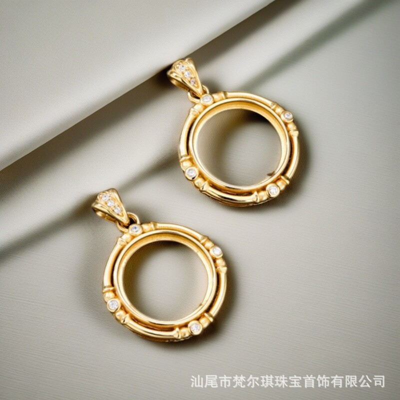s925シルバー丸型宝石埋め込みペンダント12*12空枠未DIY金メッキ工場直販925シルバーペンダント|undefined