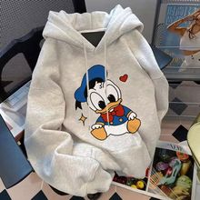 银狐绒港风卡通唐老鸭印花连帽卫衣情侣款休闲秋冬季宽松上衣男女