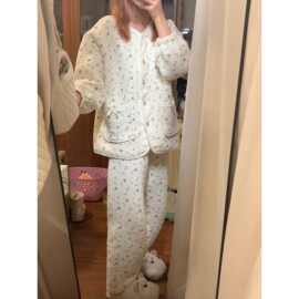 仅用于产品展示勿拍-韩版夹棉珊瑚绒睡衣女款秋冬款加厚保暖网红