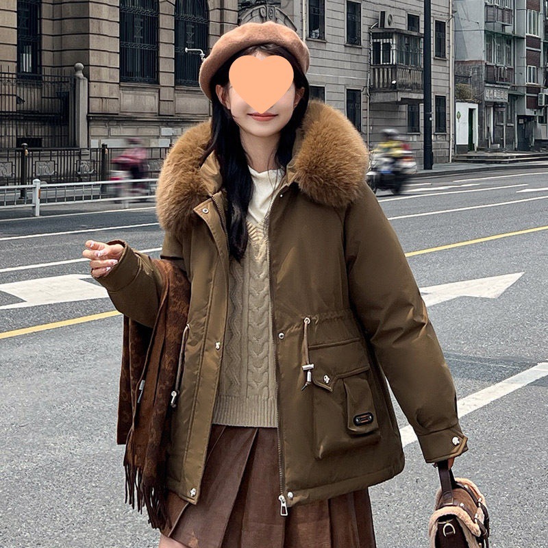 加厚保暖派克服女小个子短款设计感秋冬季棉服大毛领连帽宽松外套|undefined
