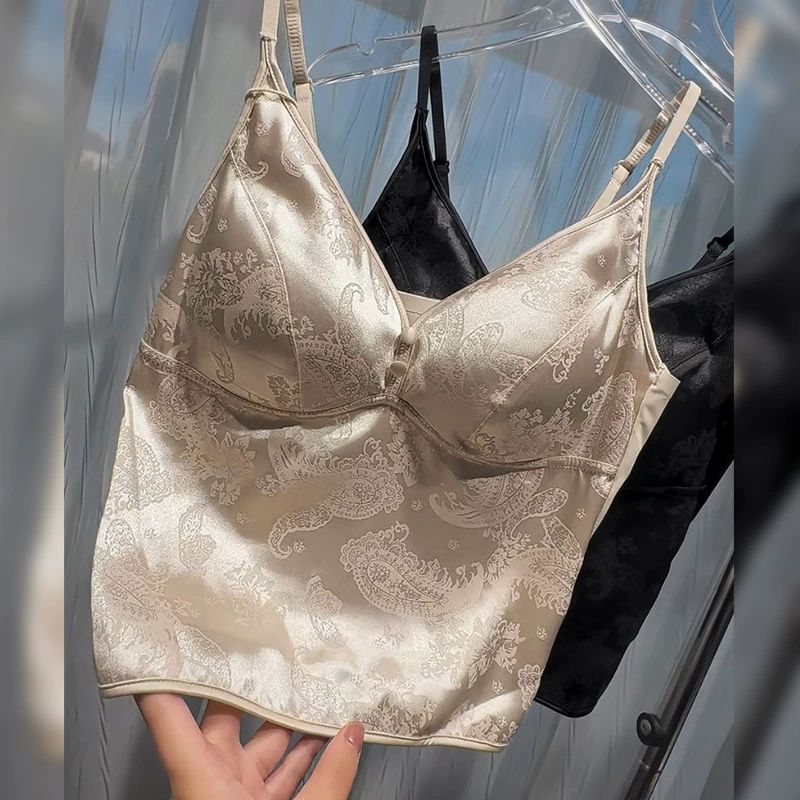 2024 новый летний женский новый атласный жаккардовый цельный жилет на подтяжках с V-образным вырезом для похудения и красивой спиной