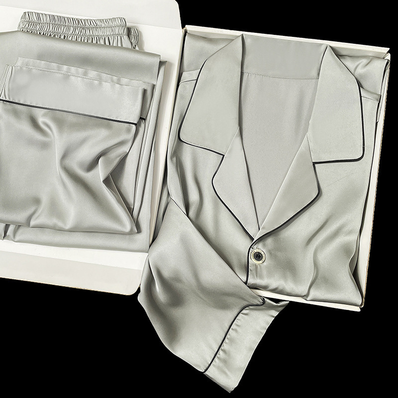 Pajamas Men's Summer Long-Sleeved Ice Silk Imitation Silk Short-Sleeved Shorts Men's Home Clothes Silk Thin High-End Suit