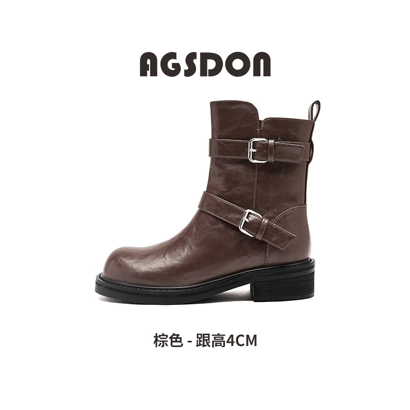Augusto Lion Martin botas para mujeres 2025, nuevo otoño tacones gruesos con suela gruesa negra mirad botas de primavera y otoño retrógradas
