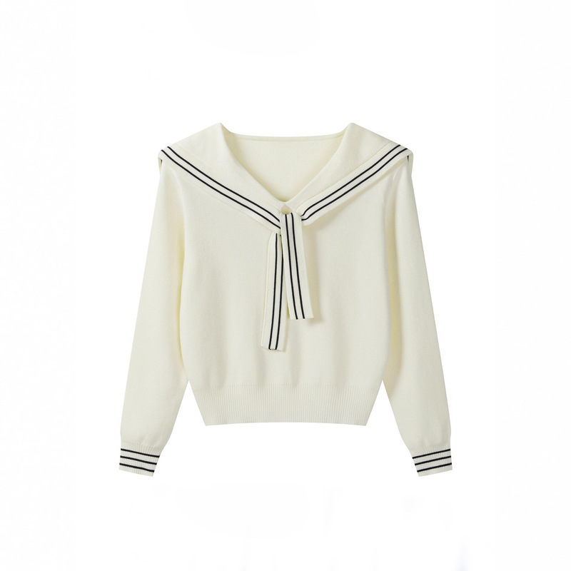 Korean High-End Apricot Navy Collar Knitwear Autumn and Spring New Women's Preppy Style Versatile Long-Sleeved Tops Korean High-End Apricot Navy Collar Knitwear Autumn and Spring New Women's Preppy Style Versatile Long-Sleeved Tops
