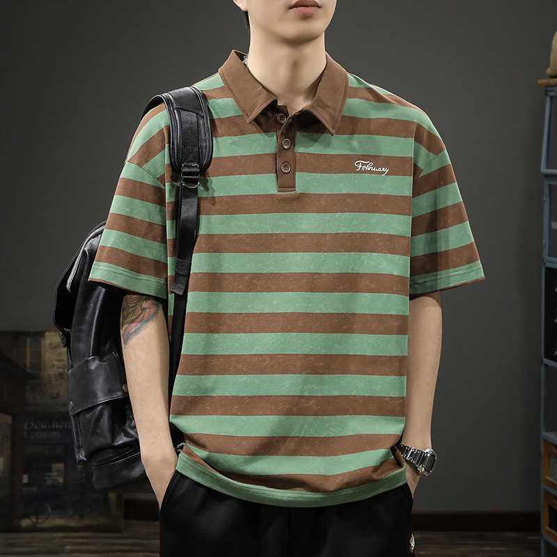Summer New Striped Short-Sleeve Polo Shirt for Men, Loose Fit, Plus Size 2025 Casual Shirt, Stylish Half-Sleeve T-Shirt Trendy