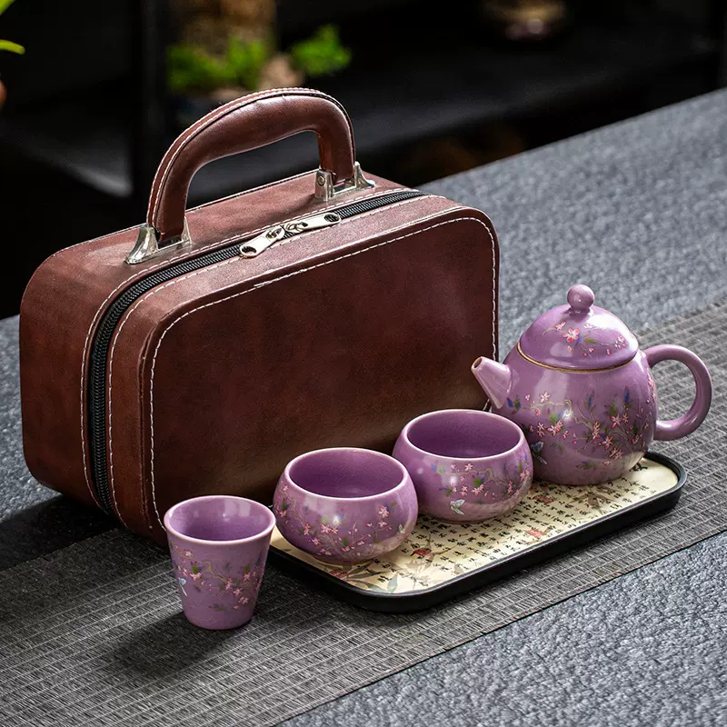 紫汝陶瓷便携式一壶三杯简约泡茶旅行茶具功夫茶具商务伴手礼logo