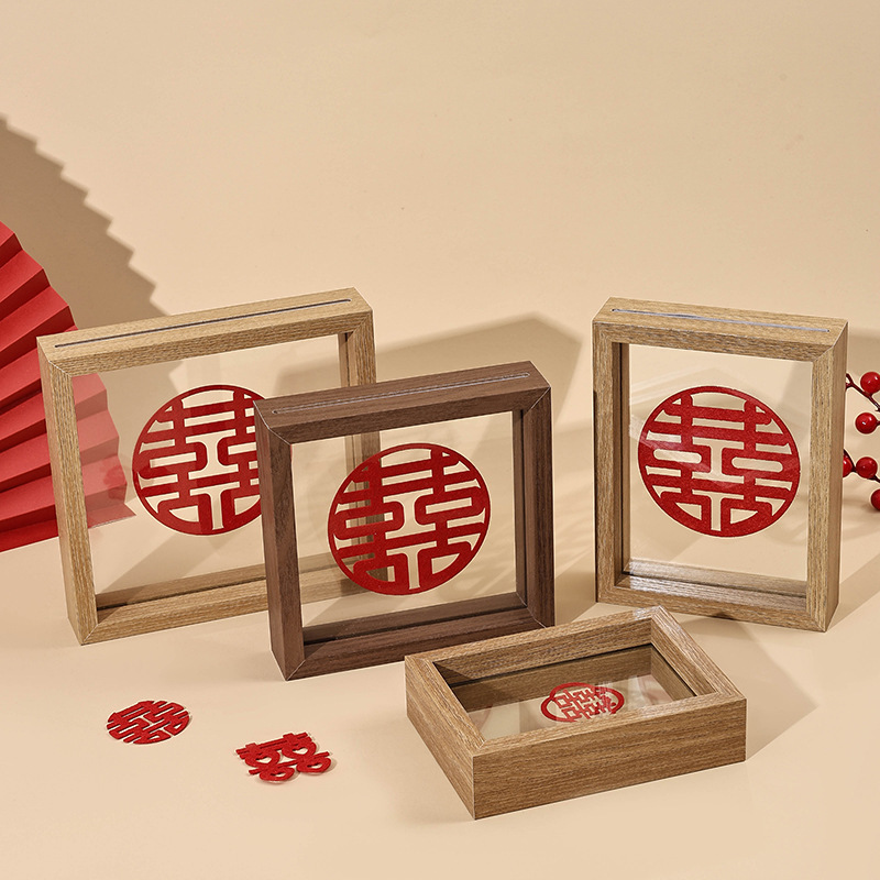 Simple double-sided transparent glass wood handmade photo frame calligraphy and calligraphy special table wholesale specimen frame picture frame