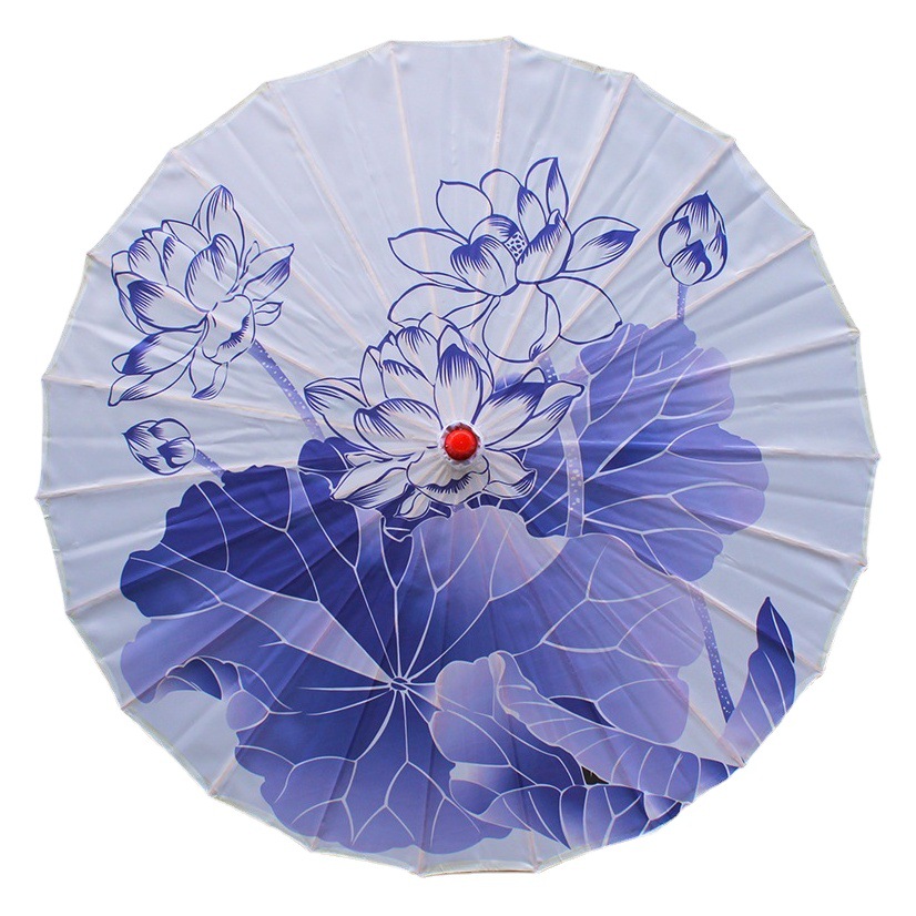 Blue and White Porcelain Ceiling Decoration, Ancient Style Craft Umbrella Props, Chinese Style Printed Imitation Oil Paper Umbrella, Retro Handmade Classical Style