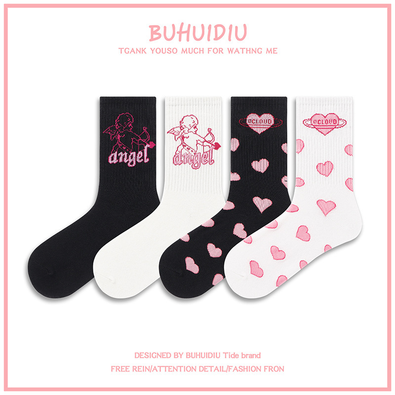 Girly Style Valentine's Day Limited Angel Cupid Mid-length Stockings Trendy ins Style Stockings Couple Sweat-absorbent Cotton Socks