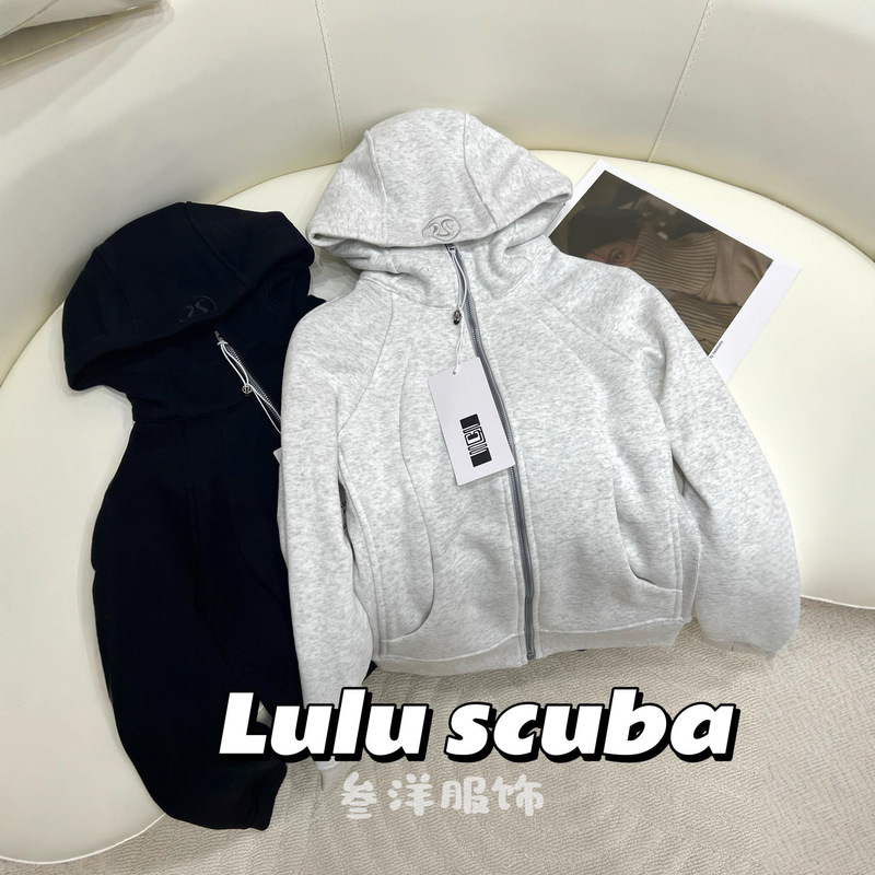 Three-Label Complete Lu Sweatshirt Scuba Fleece-Lined Slim Full-Zip Sports Jacket Autumn and Winter Thickeneded Hooded Top