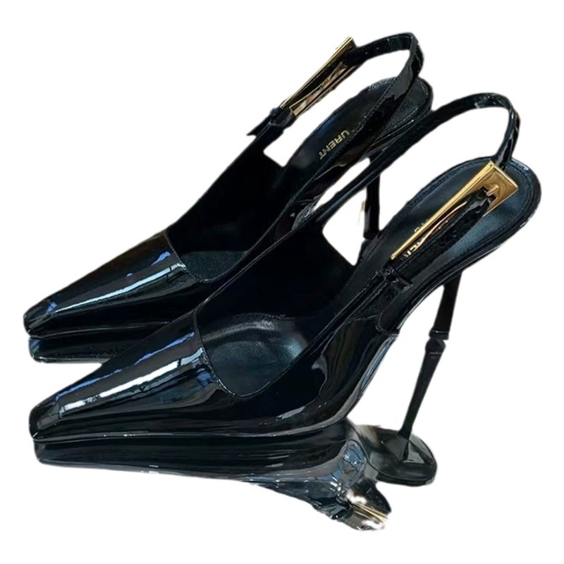 Туфли на высоком каблуке 2024 года, новые весенне-осенние однослойные туфли с маленьким квадратным носком и мелким ртом, лакированные черные сексуальные женские туфли в стиле королевской сестры