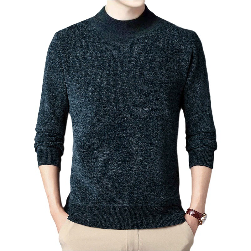 Мужской свитер для мужчин среднего возраста, зимний теплый свитер из синели с круглым вырезом, простой повседневный утолщенный теплый свитер.