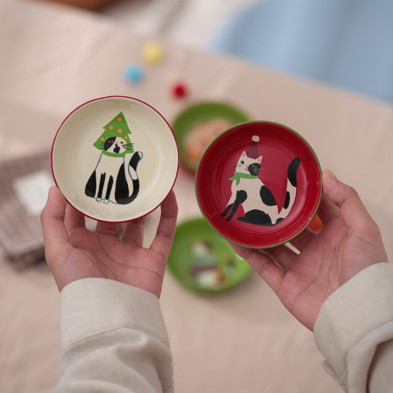 Cartoon cat high-value ceramic dish, small dish for home use, dipping sauce dish, snack dish, side dish, condiment dish, tableware Cartoon cat high-value ceramic dish, small dish for home use, dipping sauce dish, snack dish, side dish, condiment dish, tableware