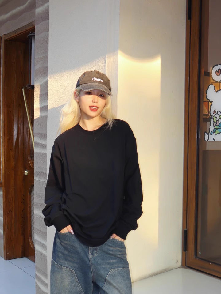 Otoño nueva marca de moda oversize suelta camiseta de mujer de manga larga camiseta multifuncional pareja camiseta de cuello redondo tendencia image 12