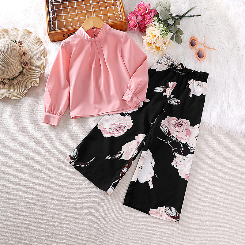 Roupas infantis 2024 primavera novo estilo ocidental renda manga comprida top listrado calças versão coreana conjunto de menina_voghion.com