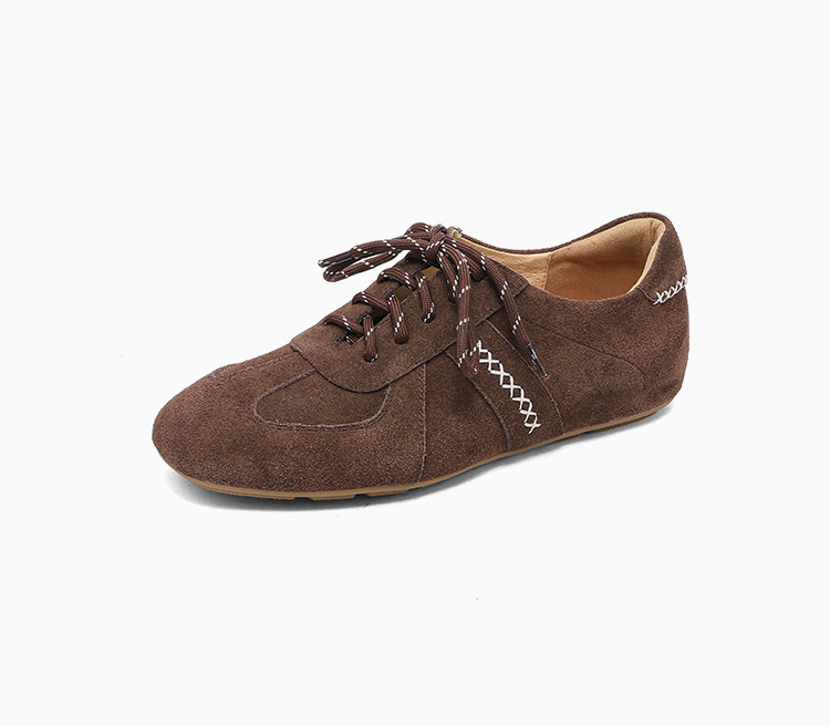 Giày sneaker nữ cổ điển mũi tròn chất liệu da lộn, đế tăng chiều cao, dây buộc — màu nâu chi tiết 16