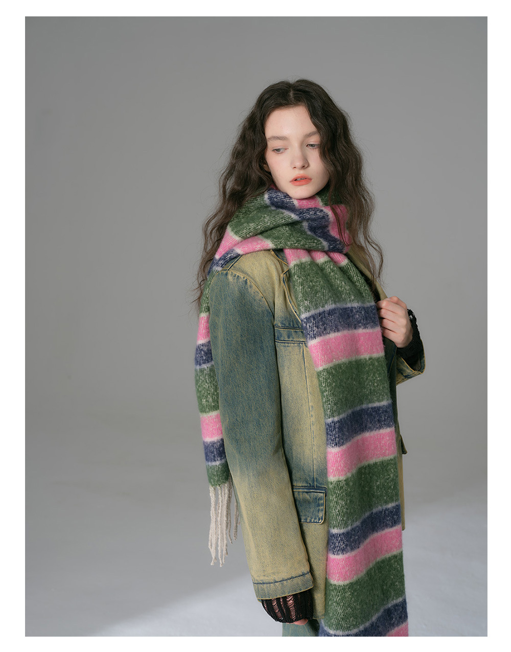 Bunter Gestreifter Fransenschal Für Damen Warmer Winterschal_voghion.com