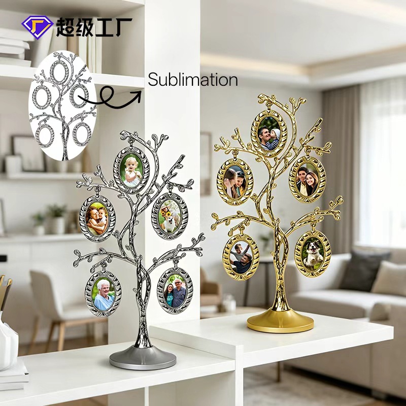 Impresión de transferencia térmica de alta calidad de metal árbol de familia marco de fotos DIY personalizado consumibles en blanco al por mayor