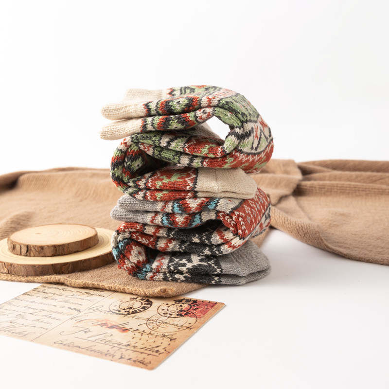 Women's Mid Tube Stockings Diamond Lattice Flat Deer Ethnic Style