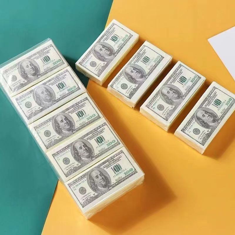 Simulated US dollar printed tissue paper, bamboo pulp table napkins, disposable handkerchiefs, paper money-style tissues, roll paper series, dropshipping