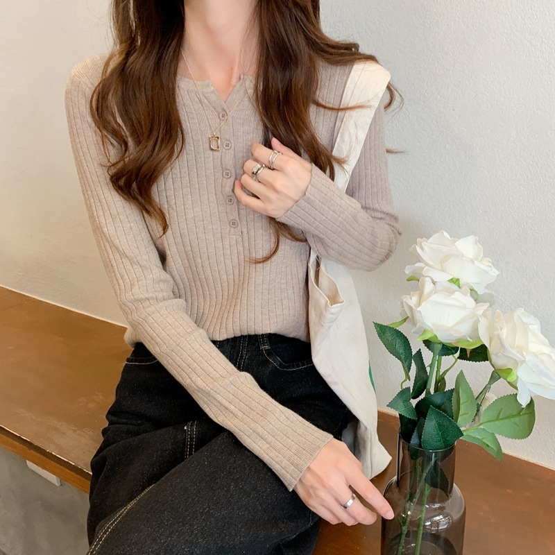 好物2025秋季韩版气质温柔坑条修身打底衫内搭针织衫毛衣女装上衣|undefined