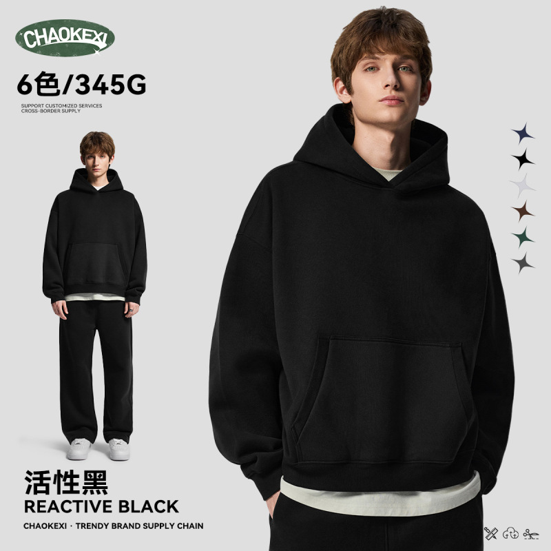 CKX跨境男装秋冬新款男士街头嘻哈连帽卫衣男加绒宽松套头衫批发|undefined