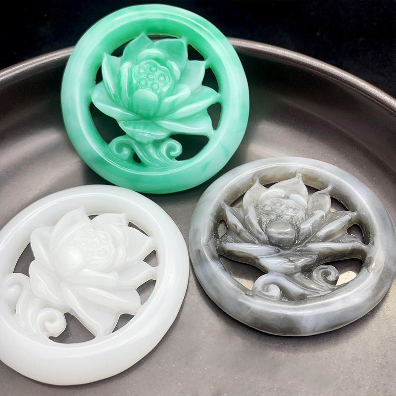 New resin Lotus jade pendant hollow carved lotus pendant DIY Hanfu accessories waist pendant material accessories