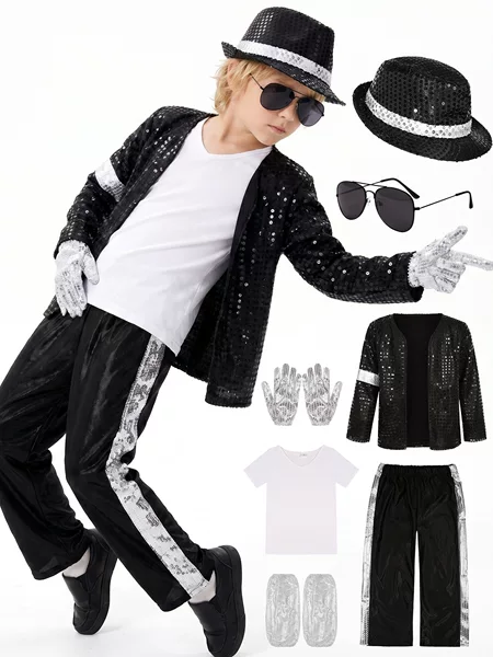 Children's Michael Jackson Performance Costume Set Sequined Performance Costume Halloween Stage Costume for Boys
