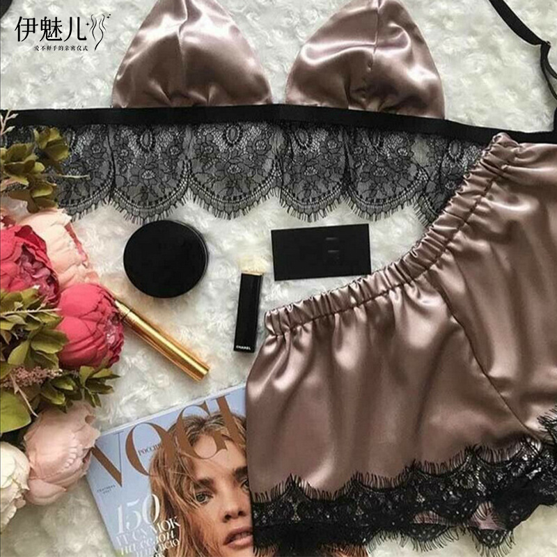 2024 Sexy Underwear Women's Pajamas Satin Silk Doll Lace Pajamas Pajamas Set T1068