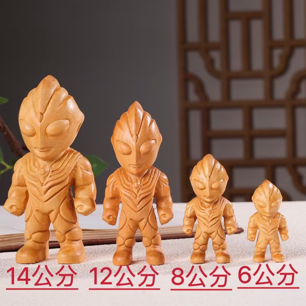 紫檀木雕刻手把件迪迦奥特曼儿童卡通玩具创意家居桌面摆件批发