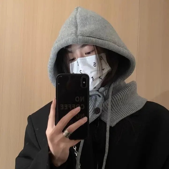 韩国巴拉克拉法帽子女冬季保暖帽子围脖一体情侣款护耳毛线针织帽|undefined
