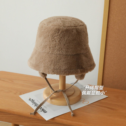 Plush ear protection fisherman hat for girls winter windproof cycling hat thick furry warm basin hat Lei Feng hat for men