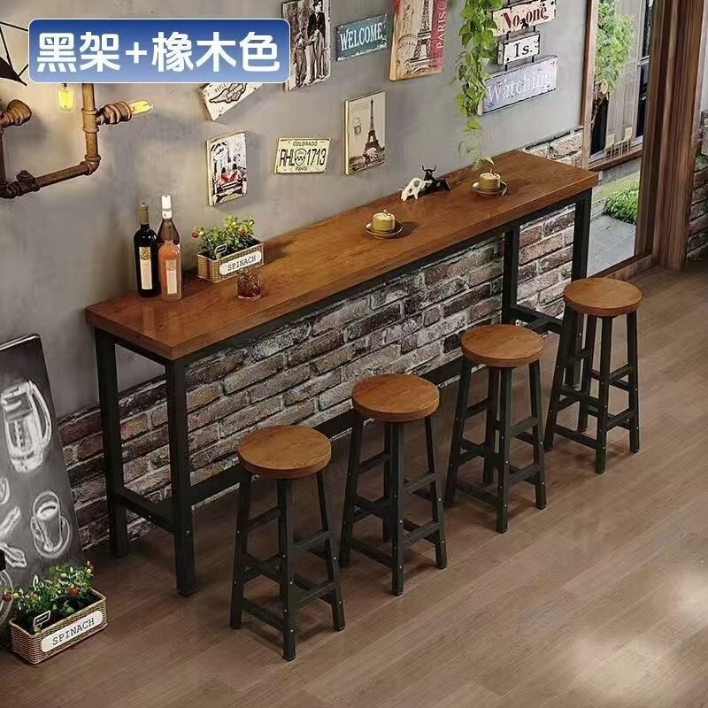 Thickened home balcony long table, wall-mounted partition for milk tea shop, high-footed table, simple high-footed bar stool, bar counter table