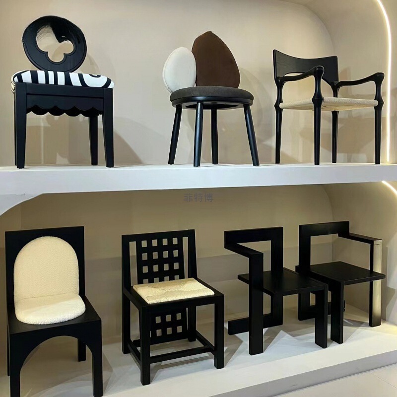 Medieval Style Dining Table and Chairs, French Retro Solid Wood Dining Chairs, Japanese Style Home Designer High-Looking Backrest Stools