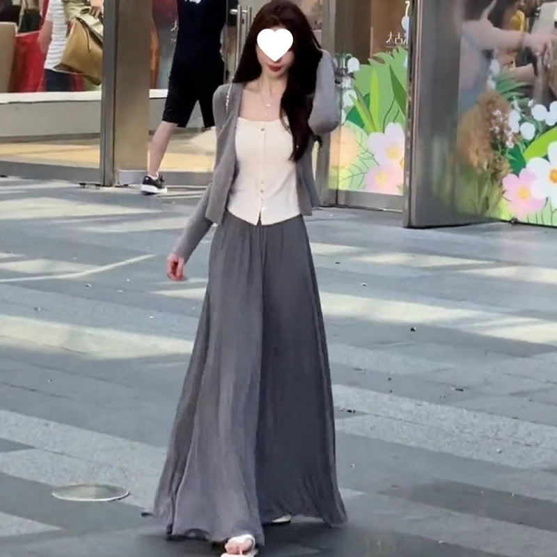 早秋装搭配一整套气质女神范高级感小香风假两件上衣半身裙子套装|undefined